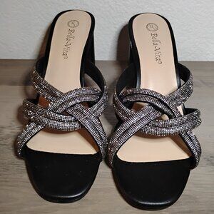 Bella Vita | Carmen Dress Sandals | Womens 10 Wide | Black Suede Shimmer Shoes